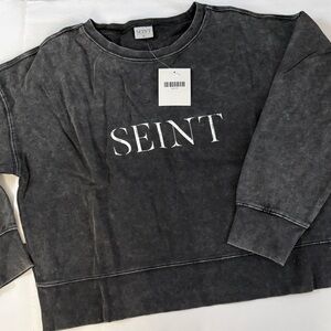 SEINT Woman’s XL  black acid wash crewneck sweatshirt pullover NEW NWT